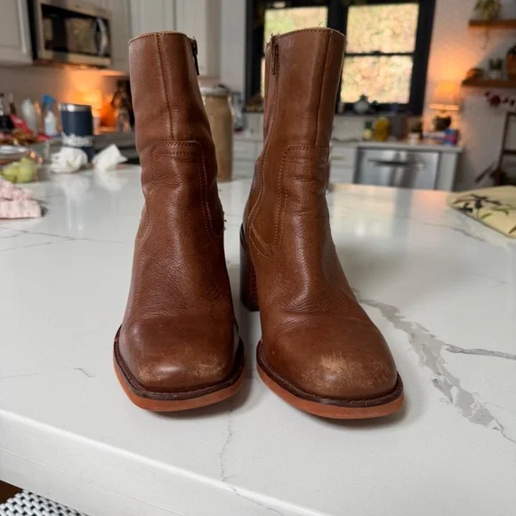 Turbulent Tan Leather Square Toe Mid-Calf Boots - Picture 12 of 13